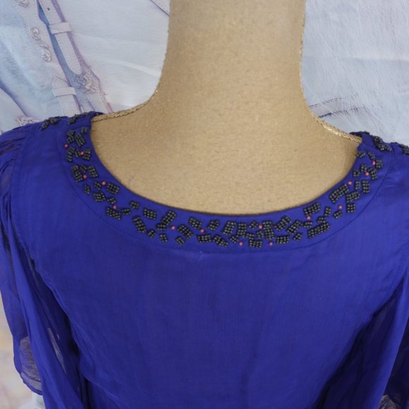 Free People Purple Beaded Detail Wide Sheer Sleeve 70's Inspired Boho S XS Top - Picture 9 of 12